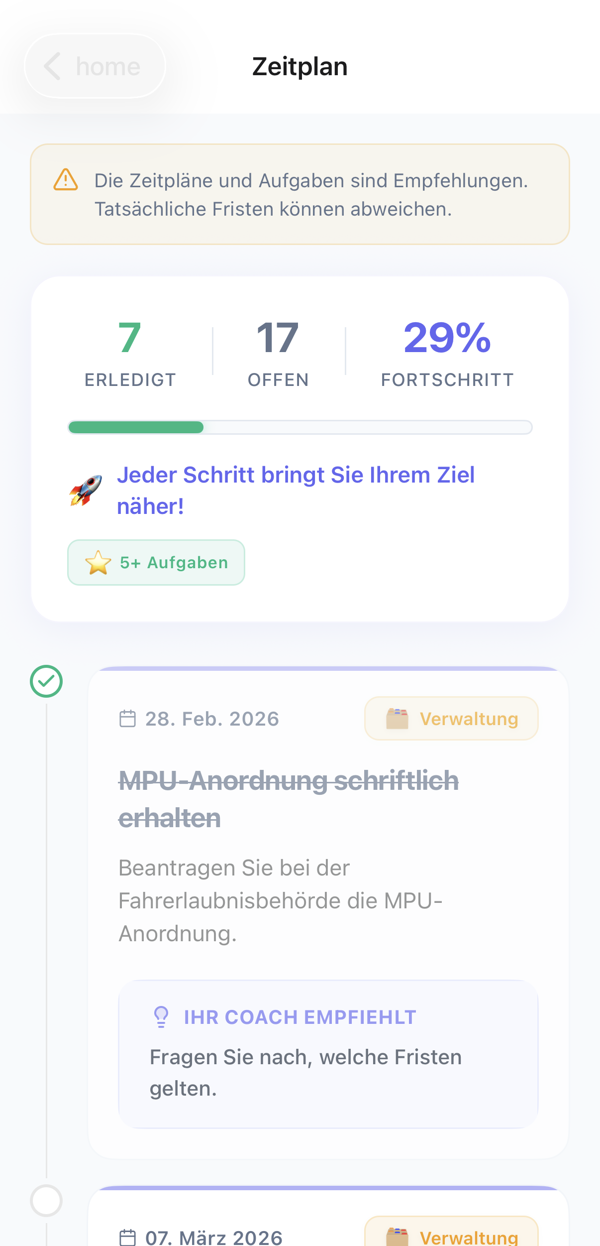 Dein persönlicher MPU-Zeitplan